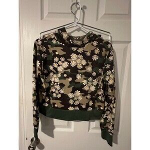 Pink Label Cropped Camo Flower L/S hoodie Shirt - L (34) NWT